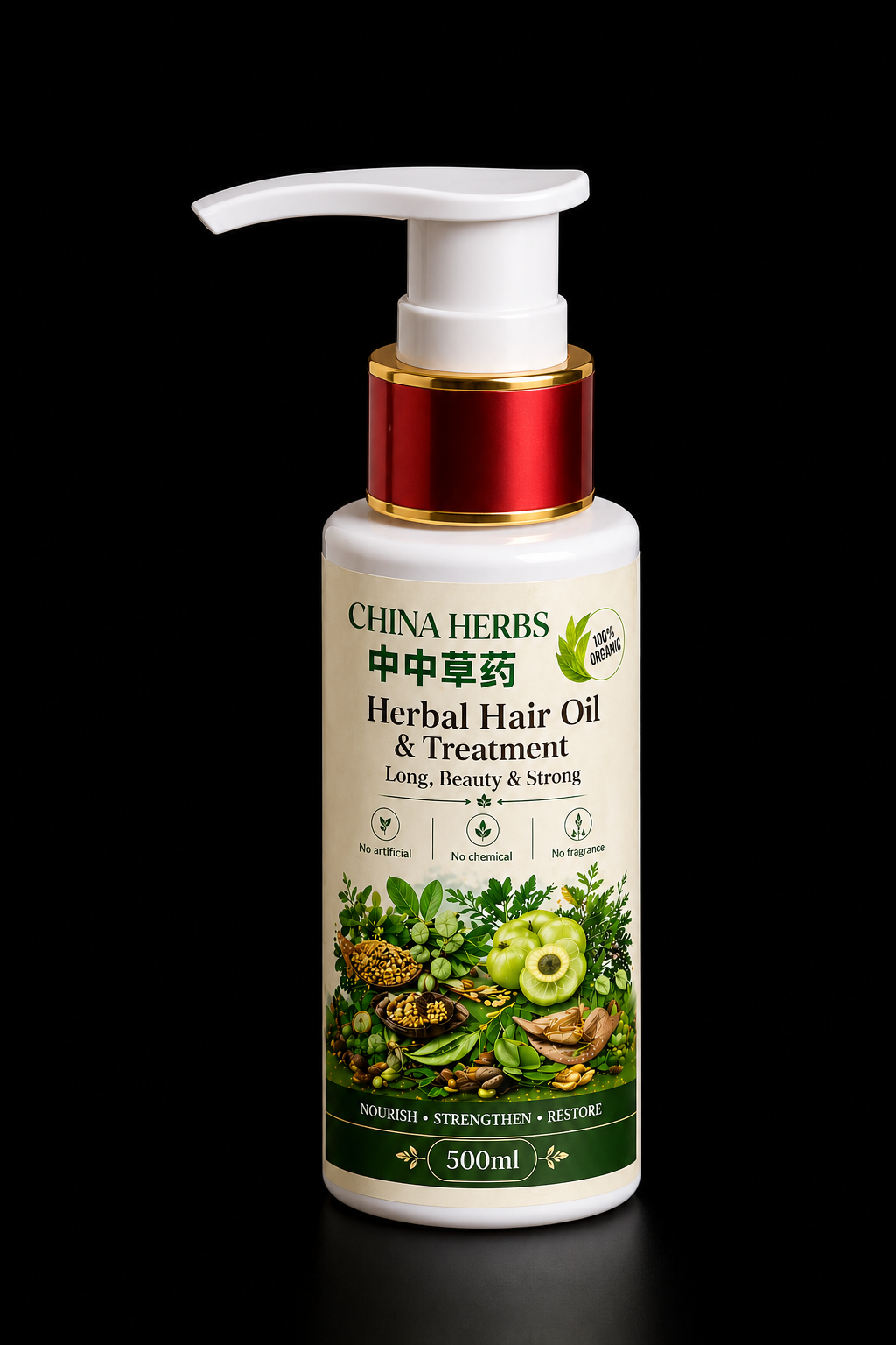 Chinese herbal hair treatment oil , No chemical | No fragrance  | 中草本護髮油 , 不含化學成分 | 無香料 | Shower Bottle